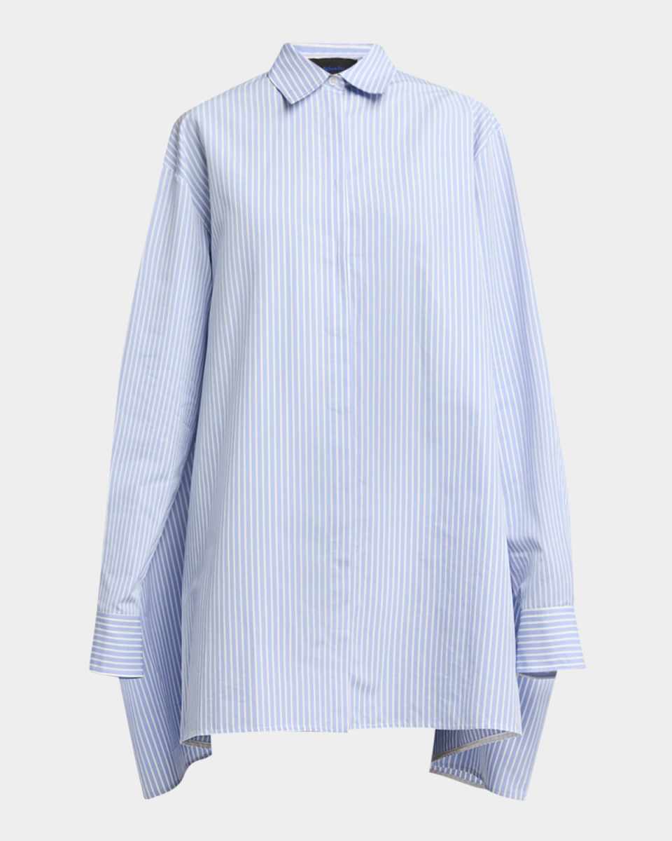 Isla Striped Cotton-Silk Poplin Cape Mini Shirtdress